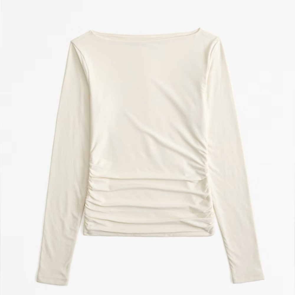 Abercrombie & Fitch Cream and Brown Long Sleeve Top